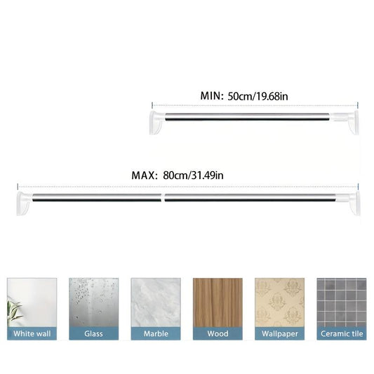 Drill-Free Telescopic Tension Rod for Hanging Clothes, Adjustable Nonslip Clothing Drying Rod, Stainless Steel Curtain Hanging Rack, Various Sizes, Easy to Install. for Bathroom, Window, Closet, Room Divider