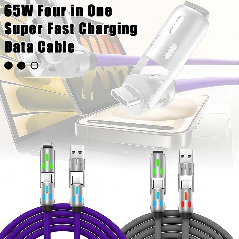 [Buy 1 Get 1 Free]-6.6Ft 4-In-1 USB-C Cable, PD Fast Charging, Data Sync, USB-A, Type-C, Lightning, Aluminum, Compatible